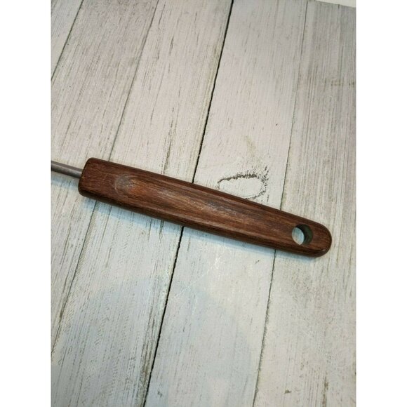 Stainless Steel  Slotted Spoon Fork Spork 10 1/2" Wood Handle Salad Drains - Picture 2 of 6